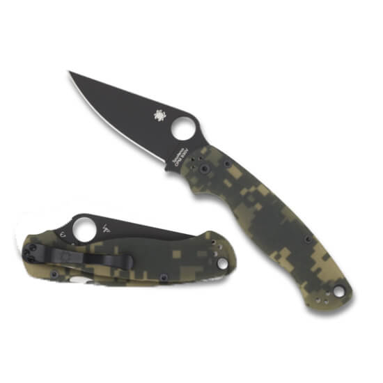 Spyderco Para military 2 com cabo camuflado G10 e lâmina de aço preta CPM S30V