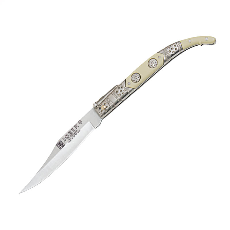 Couteau de poche classique Joker avec manche décoré en zamak blan...