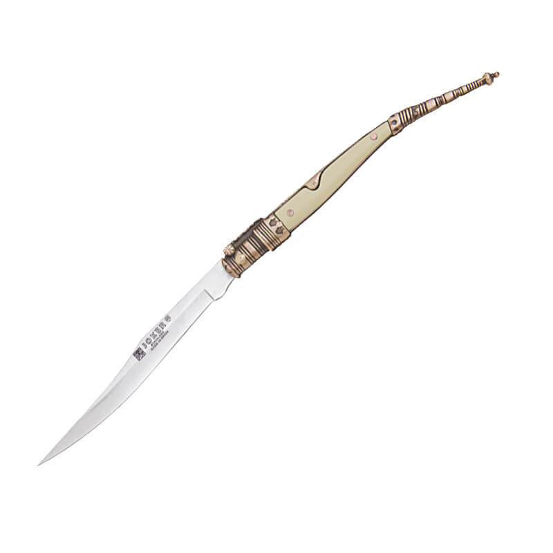Navaja clásica estilete con mango de zamak blanco y dorado decora...