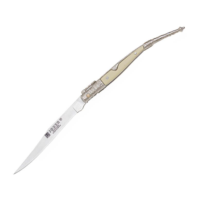 Navaja clásica estilete con mango de zamak blanco y plateado deco...