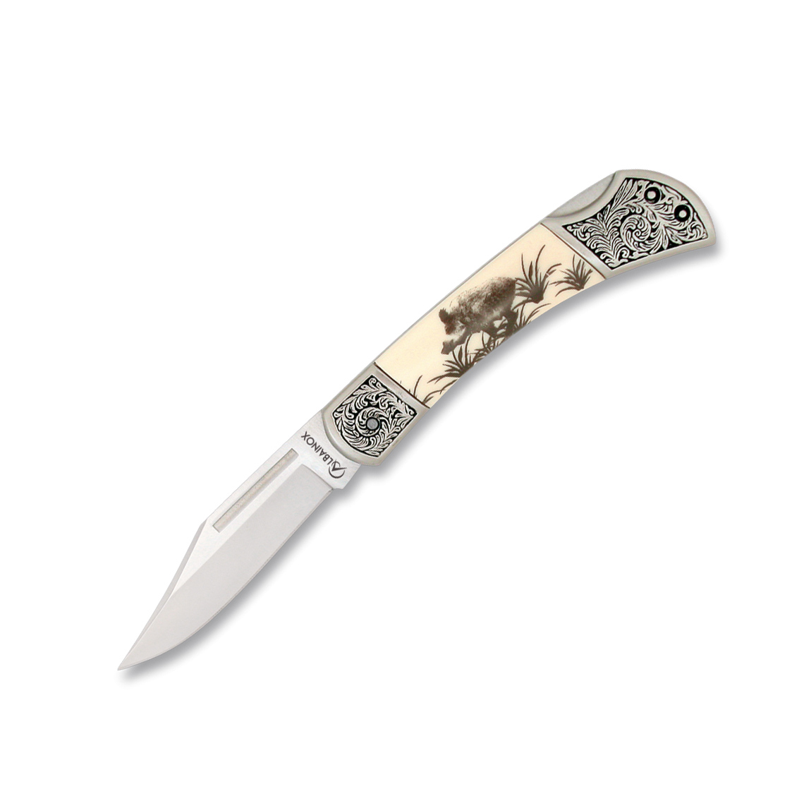 Couteau de poche classique avec manche en PVC décoré de sanglier ...