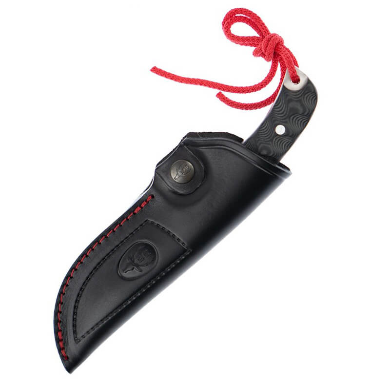 Cuchillo Muela Husky-10M con cachas de micarta negra y funda de cuero negro