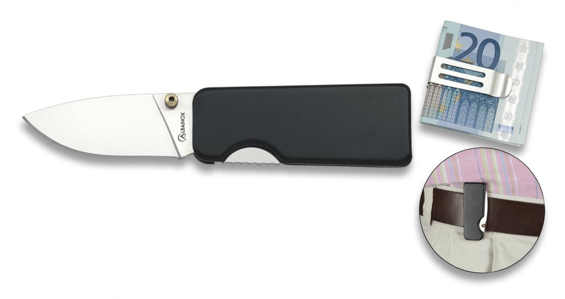 Albainox Taschenmesser mit schwarzem Aluminiumgriff, Clip, Linear...