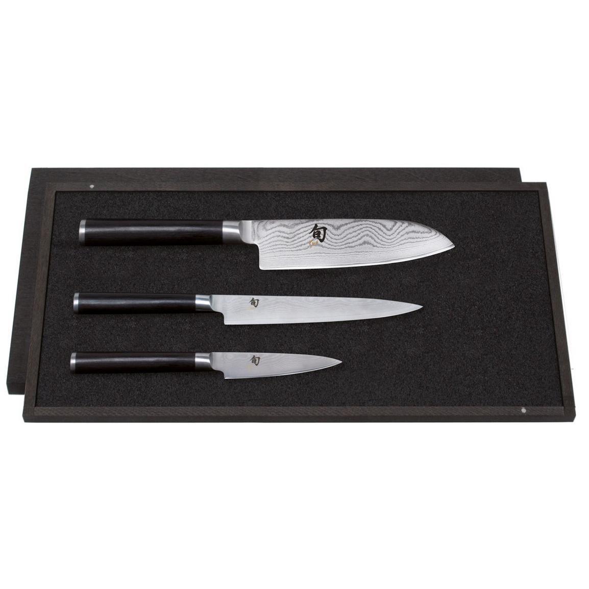 Set de 3 cuchillo Kai Shun Damasco clasic puntilla santoku y coci...