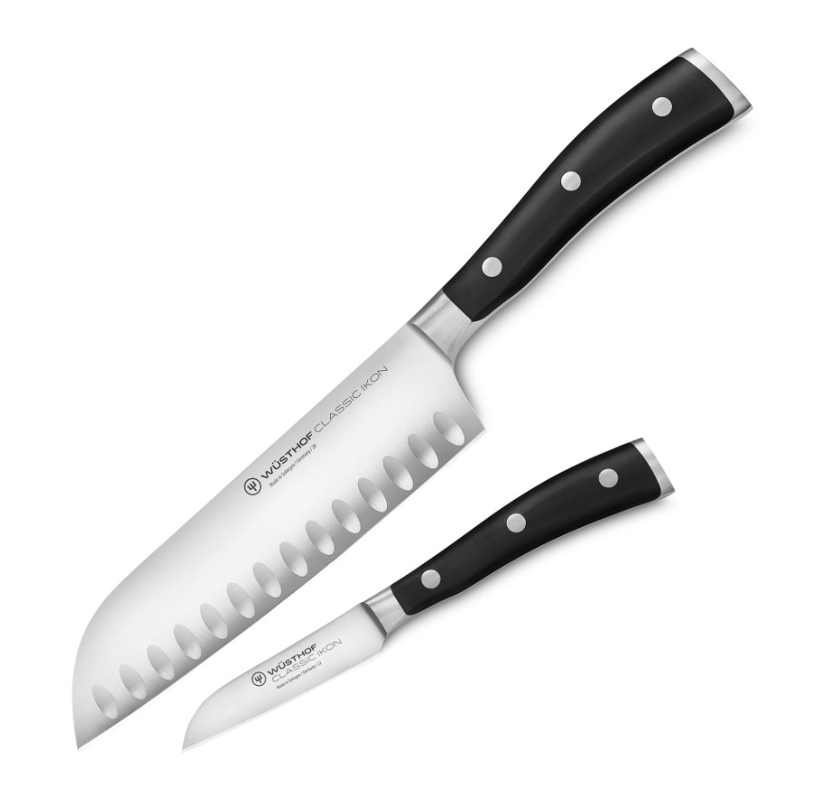 Set Cuchillo Santoku con hoja de 17 cm y cuchillo mondador Wustho...