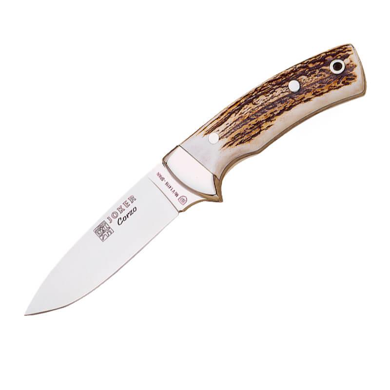 Coltello da caccia Joker Corzo con manico in corno di cervo e lama da 10 cm