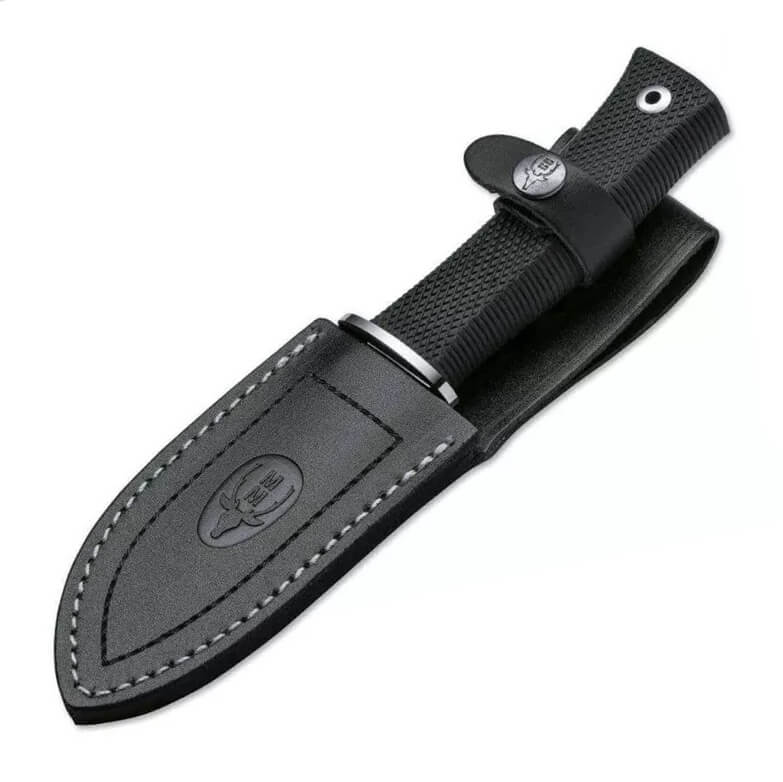 Cuchillo desollador Muela Viper-11G con mango de goma negra y hoja de 11 cm