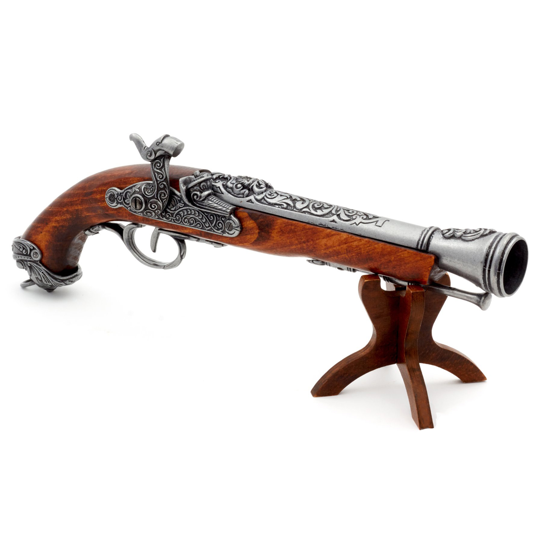 Pistola de percusión pirata de madera y metal Italia S. XVIII