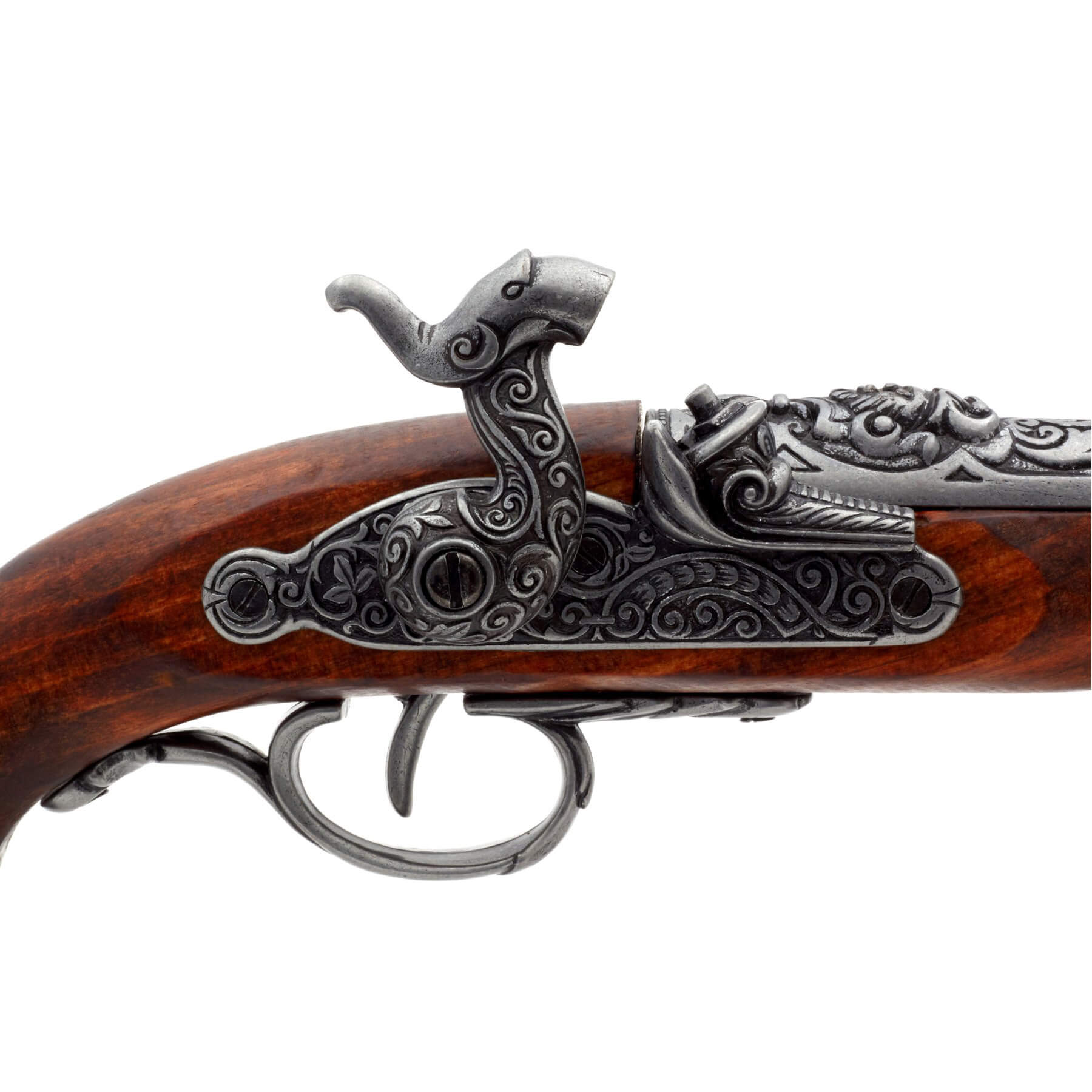 Pistola de percusión pirata de madera y metal Italia S. XVIII