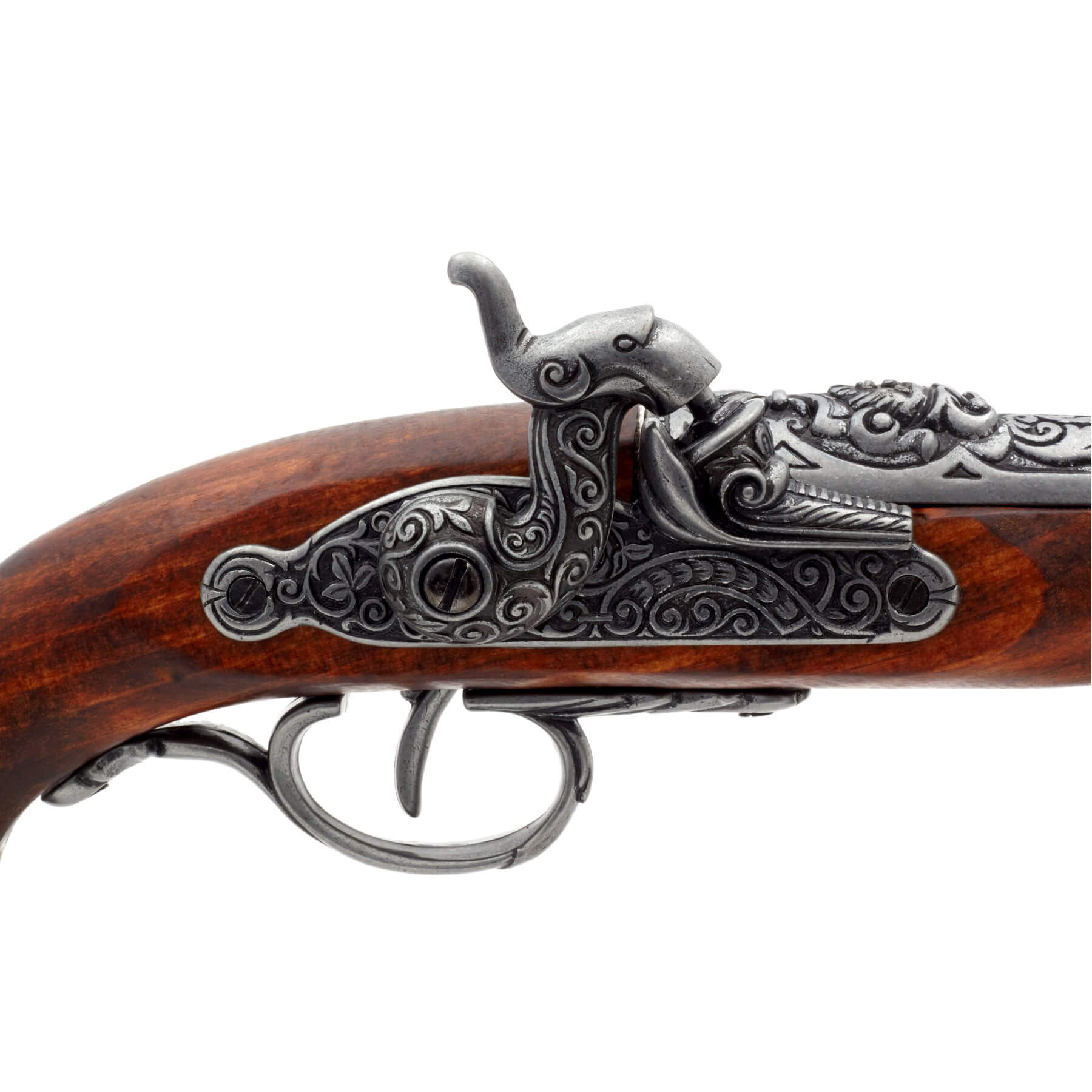 Pistola de percusión pirata de madera y metal Italia S. XVIII