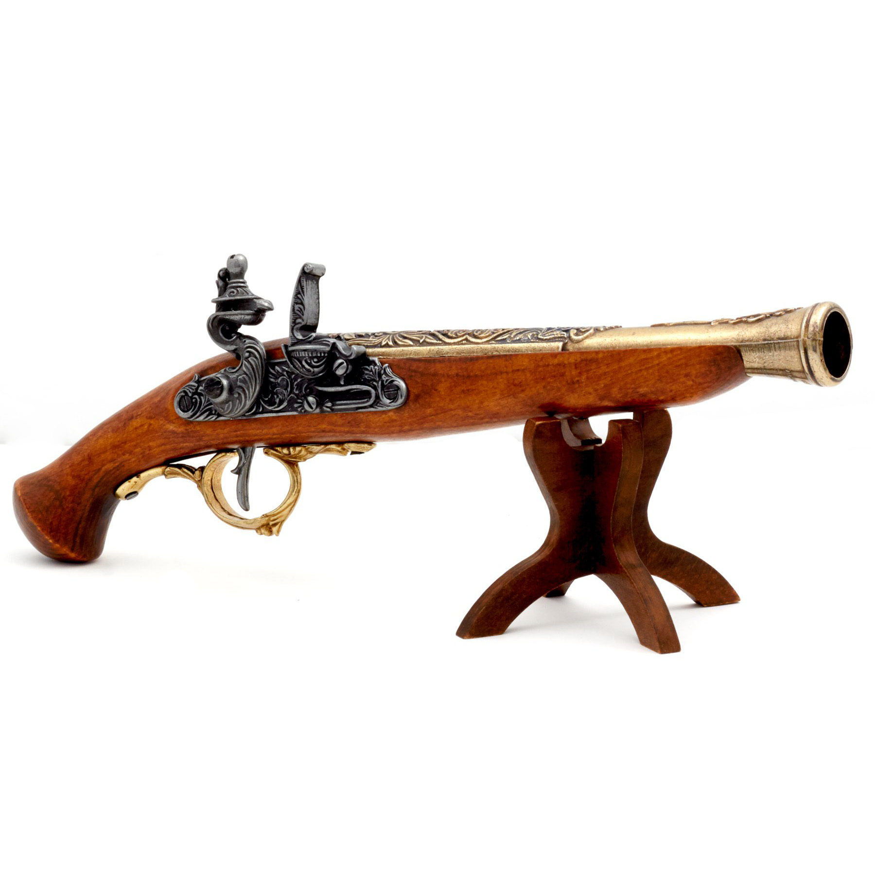 Steinschlosspistole aus Holz und vermessingtem Metall, Deutschland, 18. Jahrhundert