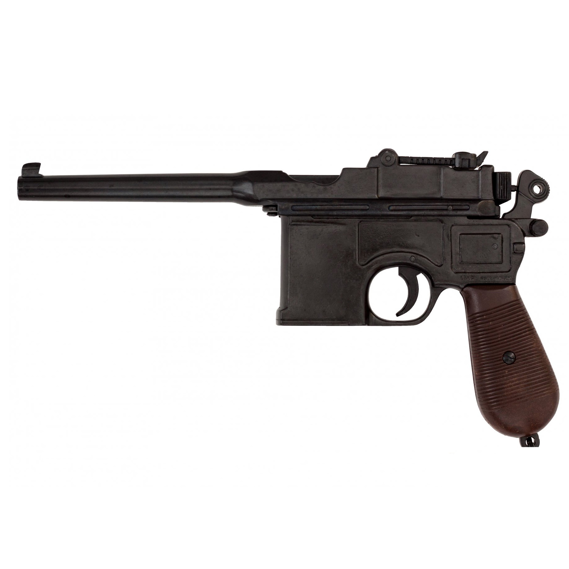 C96-Pistole, Deutschland 1896 aus Metall mit Holzimitat-Kunststoffgriffen