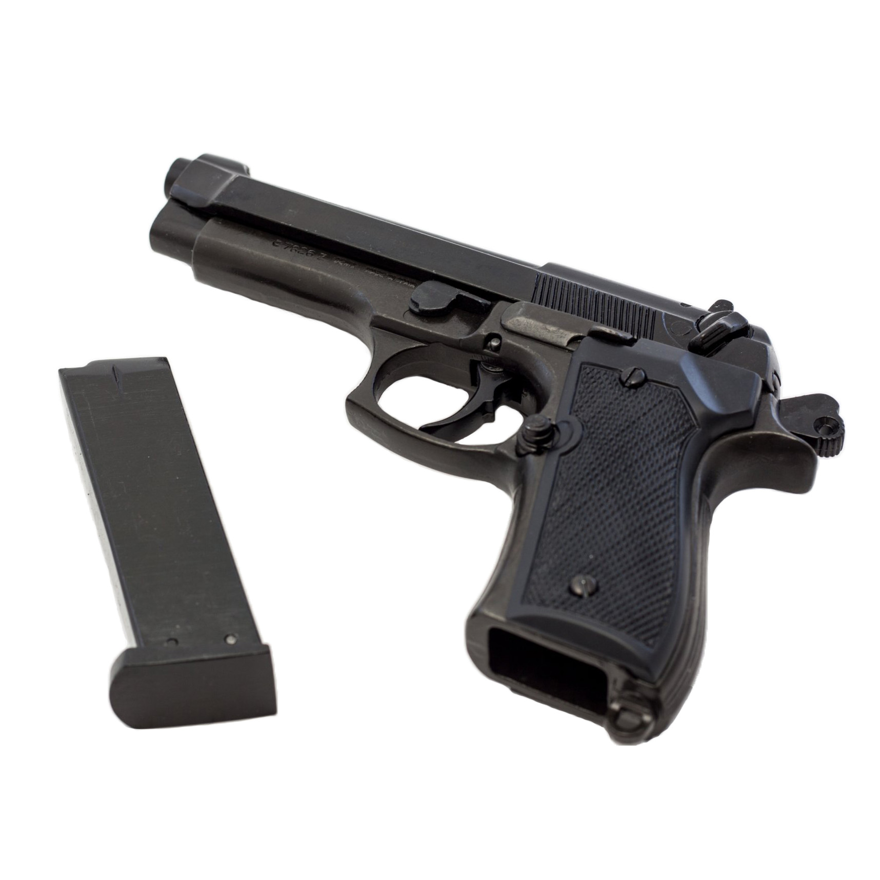 Réplica de pistola Beretta 92 F 9 mm Parabellum, Itália 1975, metal preto e plástico