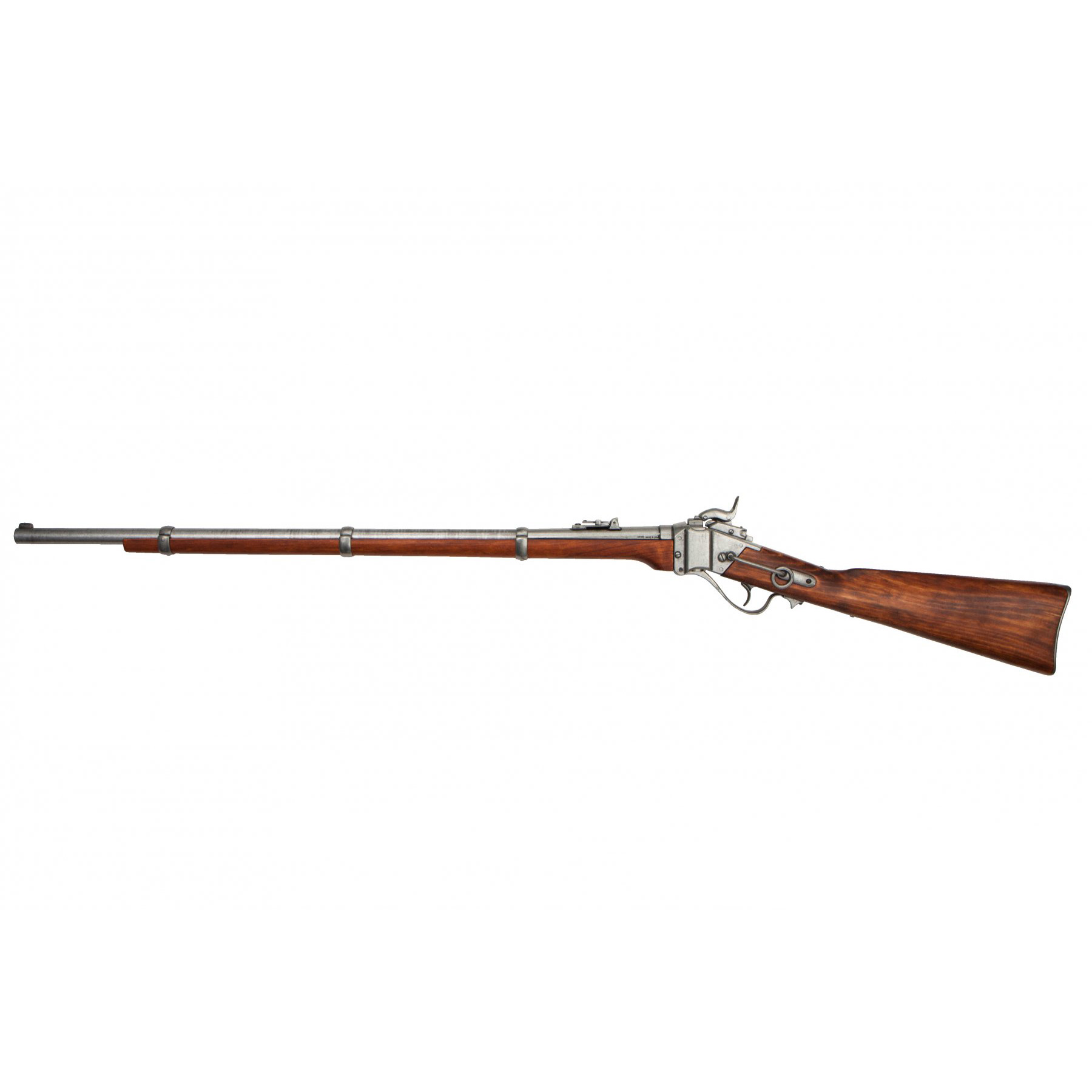 Espingarda militar Sharps, EUA 1859, feita de madeira e metal