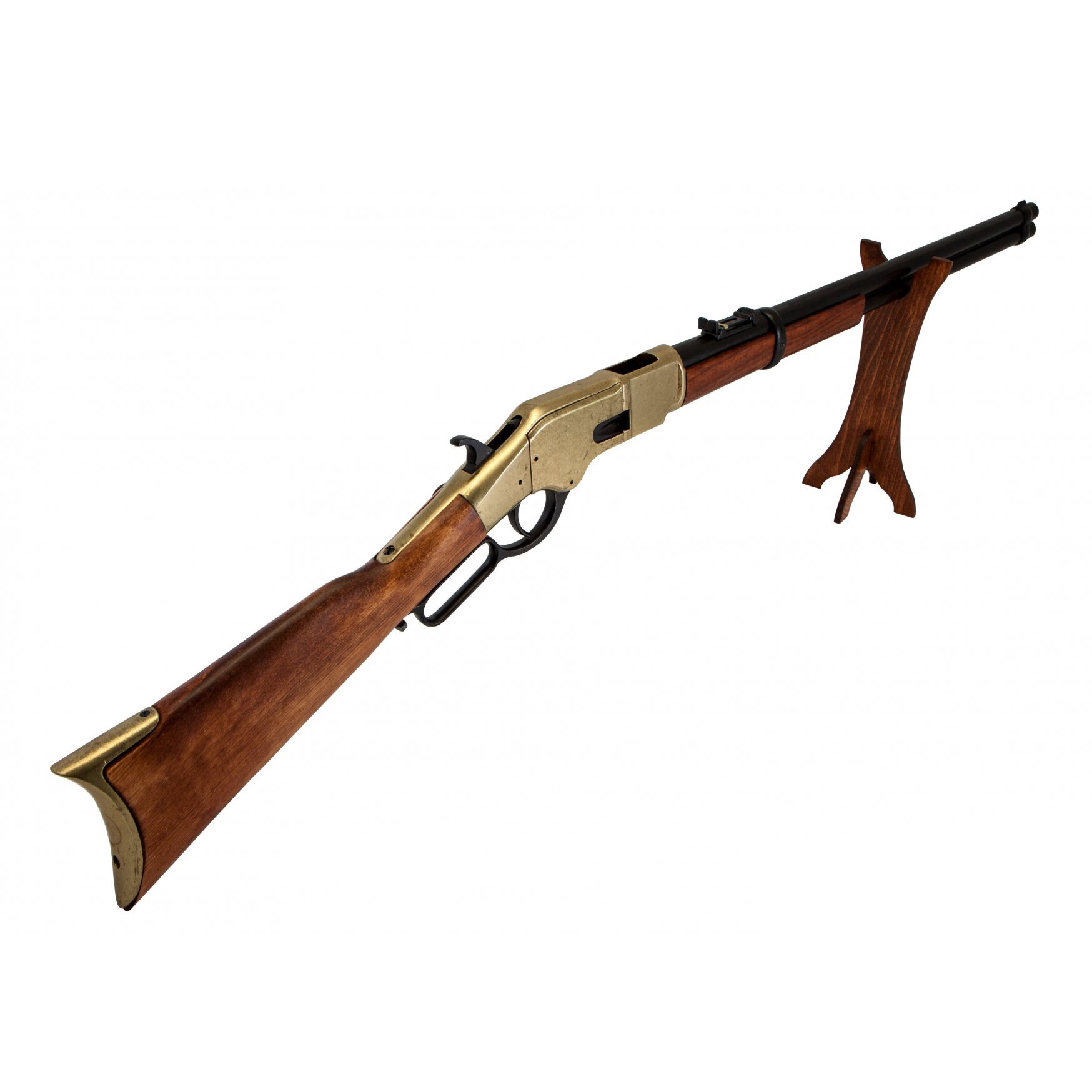 Carabina modelo 66, EUA 1866, feita de latão e metal com acabamento em madeira