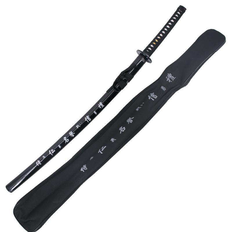 Katana decorativa con vaina negra con inscripción