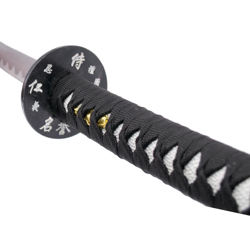 Katana decorativa con vaina negra con inscripción