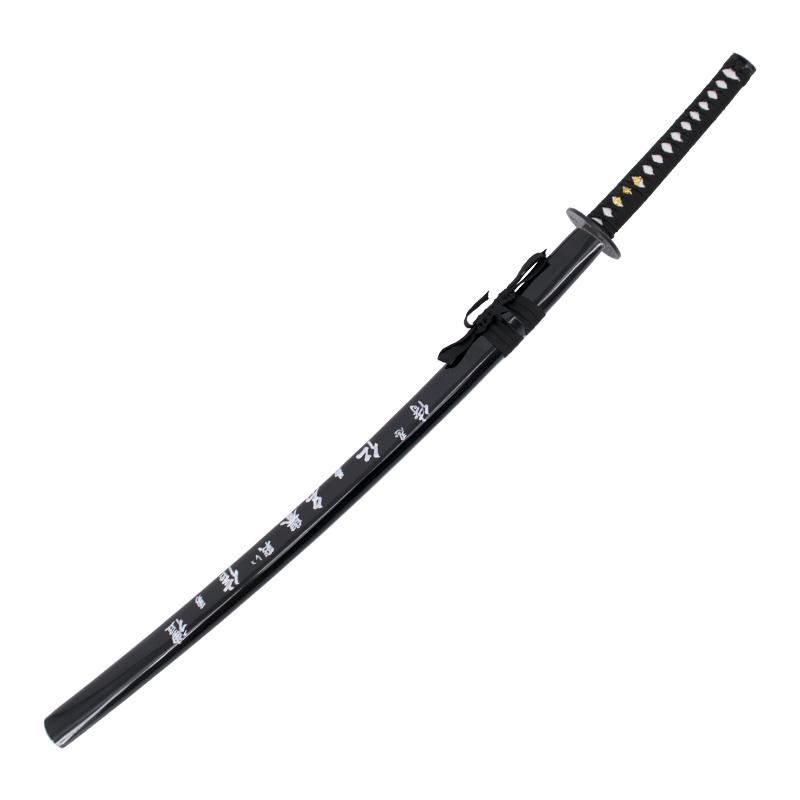 Katana decorativa con vaina negra con inscripción