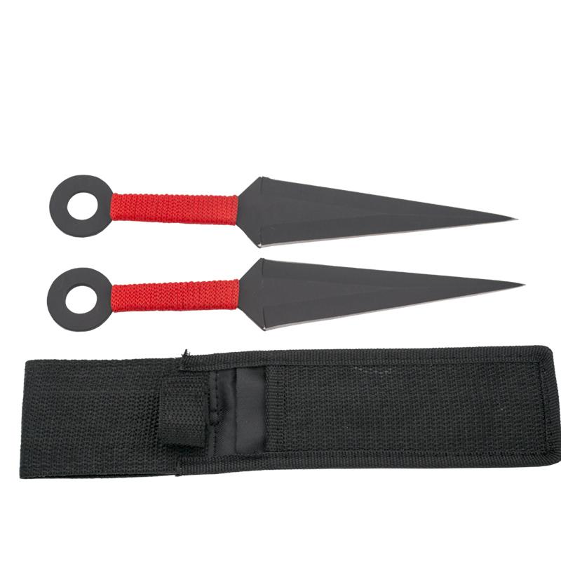 Pack de 2 cuchillos lanzadores con mango encordado rojo