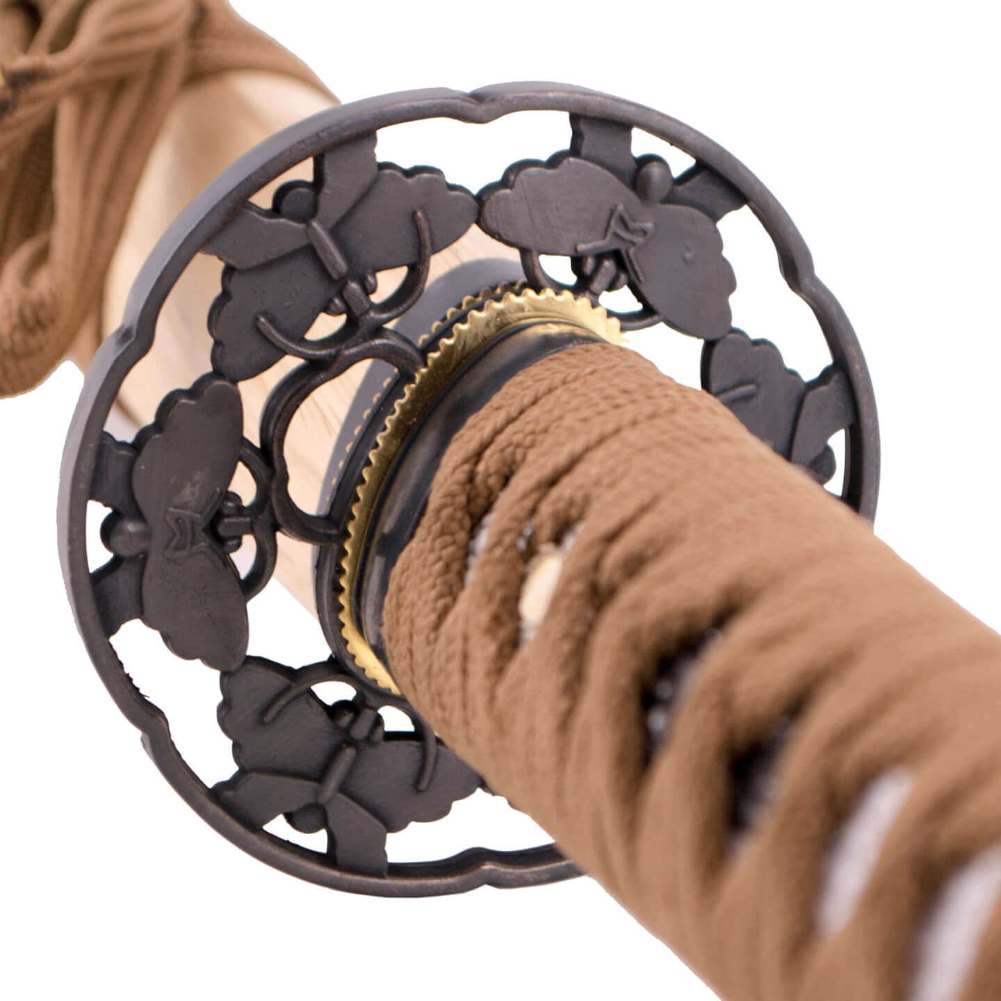 Katana funcional con vaina color madera y encordado marrón