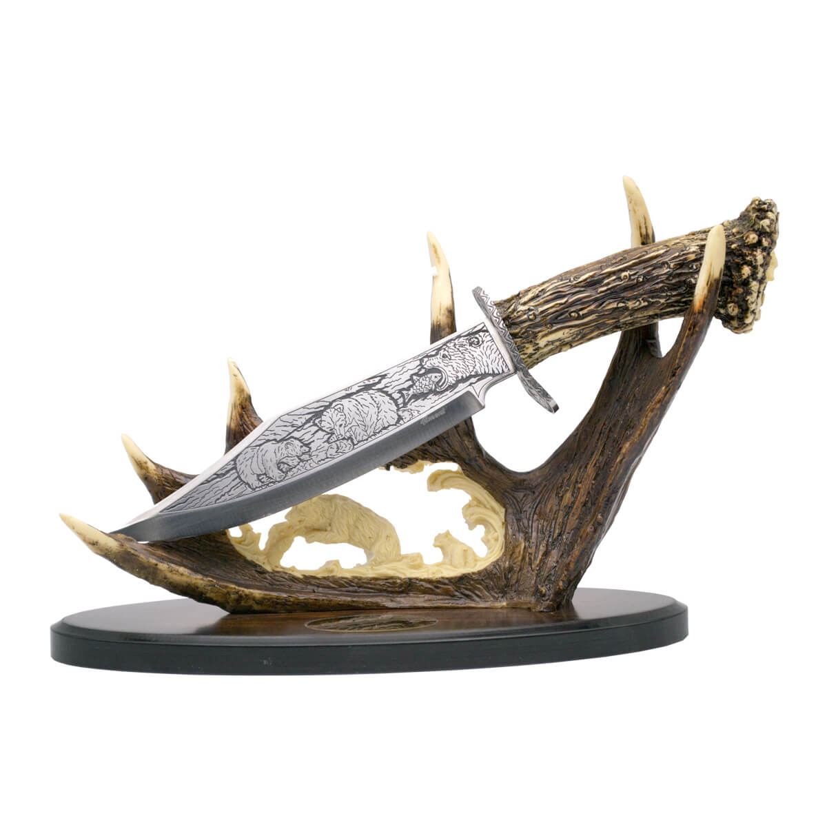 Cuchillo decorativo de resina imitación asta de ciervo con dibujo...