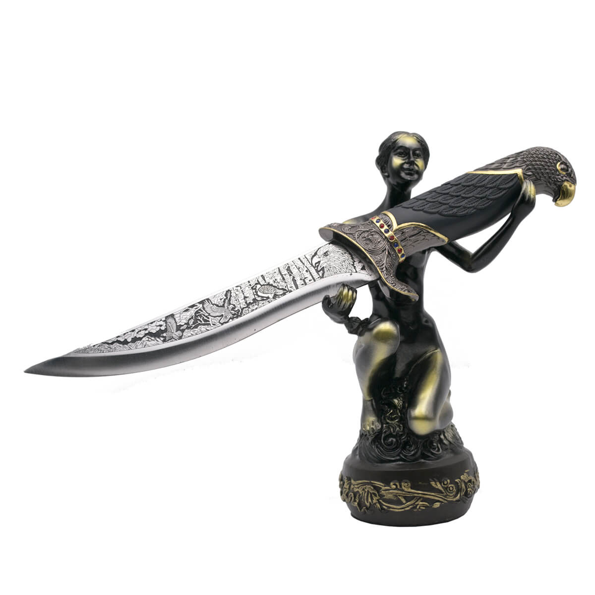 Daga de águila decorativa con base de mujer
