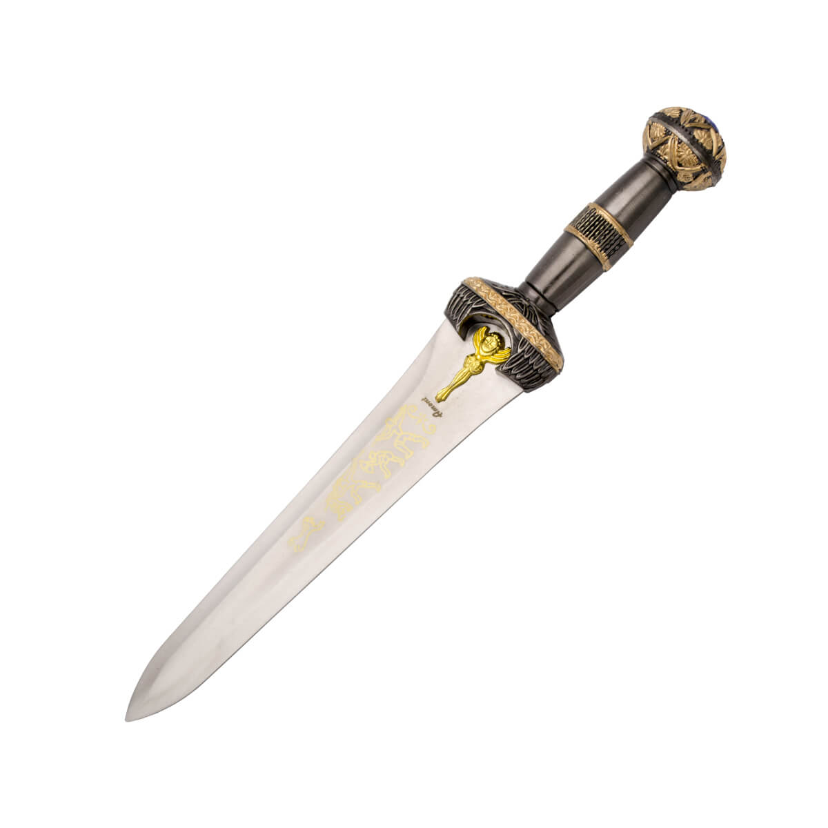 Greek Dagger with hilt and guard in nickel and bronze color and d...