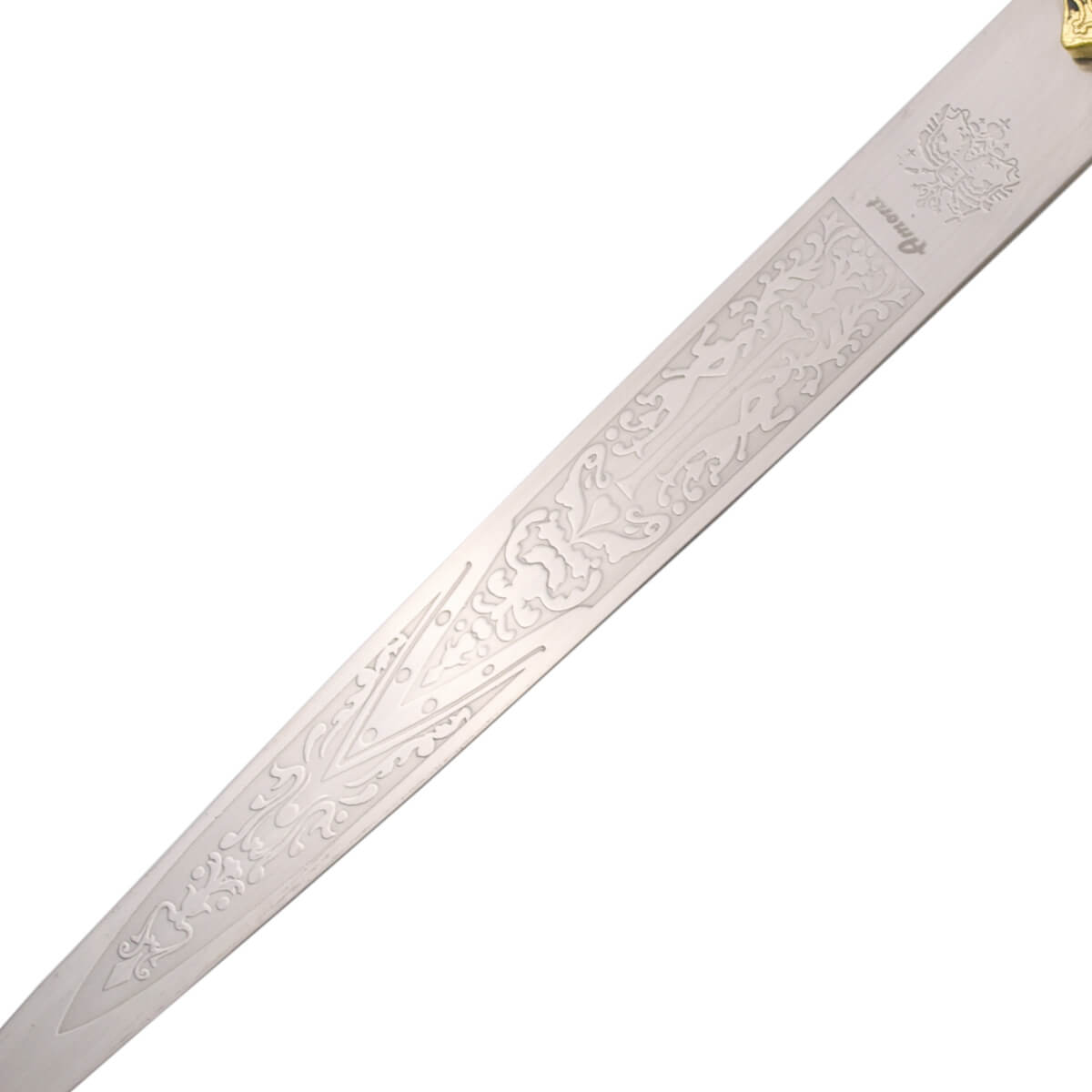 Daga de Salomón con pomo y guarda en color bronce y hoja con grabados de 24 cm