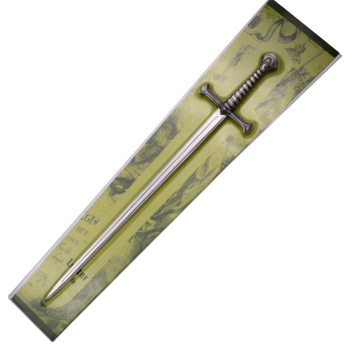 Abrecartas Anduril con pomo y guarda de color níquel y hoja de acero de 17 cm