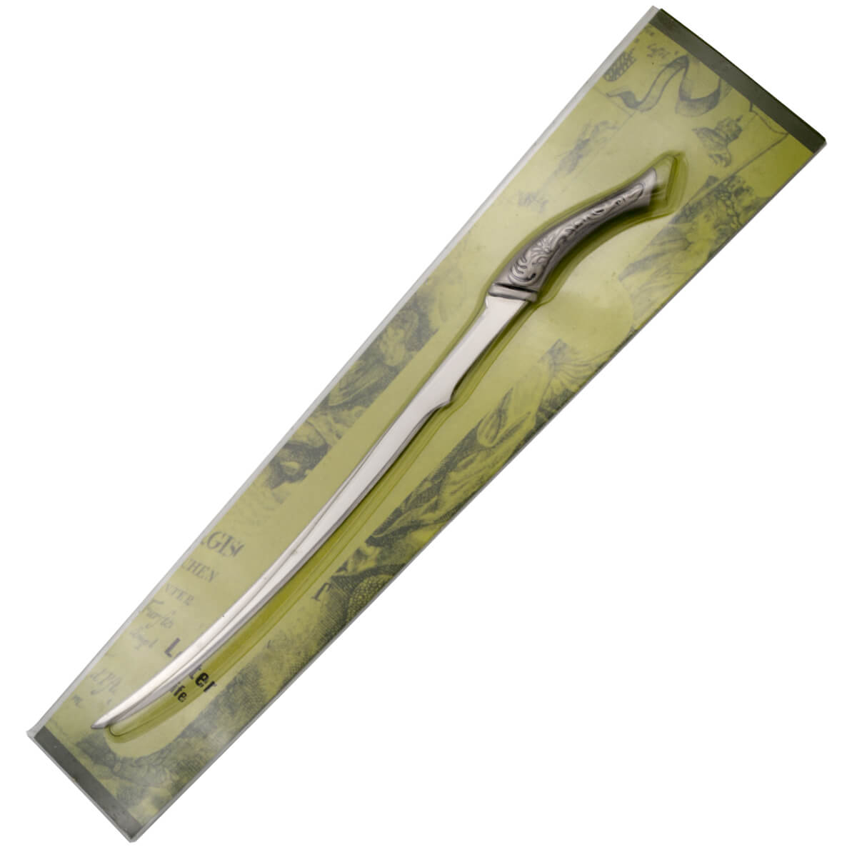 Ouvre-lettres Arwen avec bouton et garde couleur nickel et lame en acier de 16,5 cm