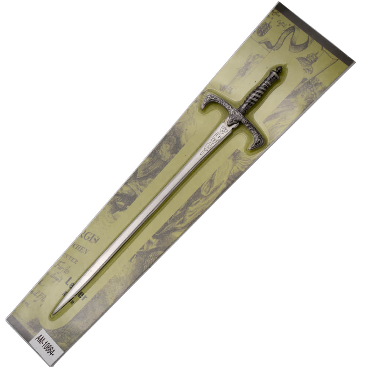 Fantastic sword letter opener with nickel-colored pommel and guard and 16 cm steel blade