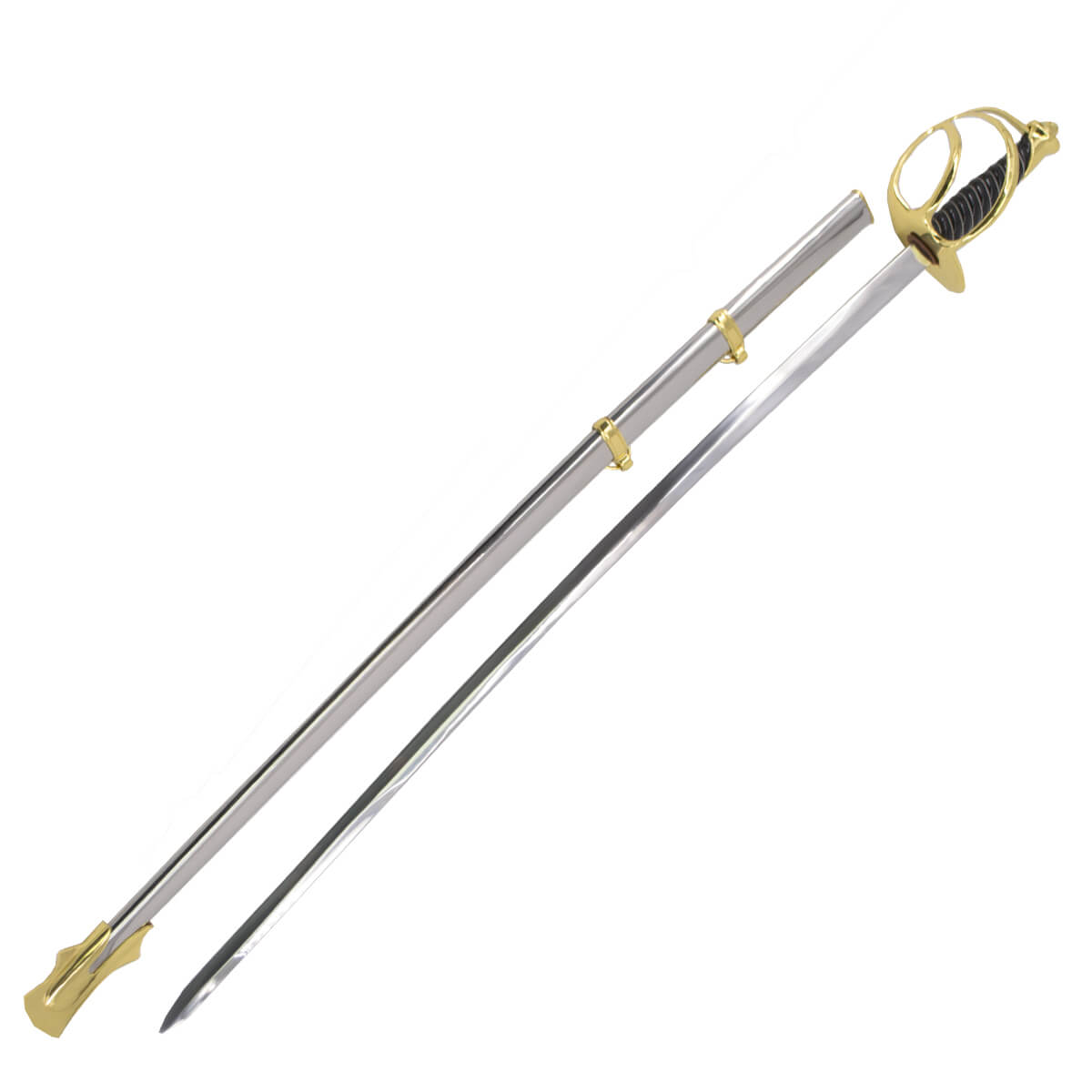 Sabre de cavalaria francês com pomo e guarda de níquel e punho preto