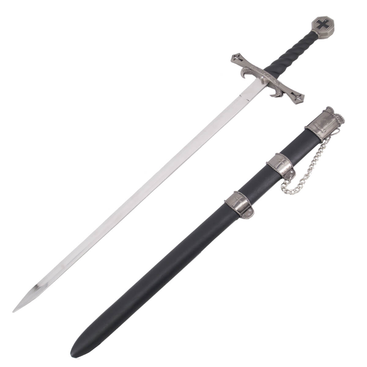 Espada templaria con hoja de acero de 68 cm y puño negro