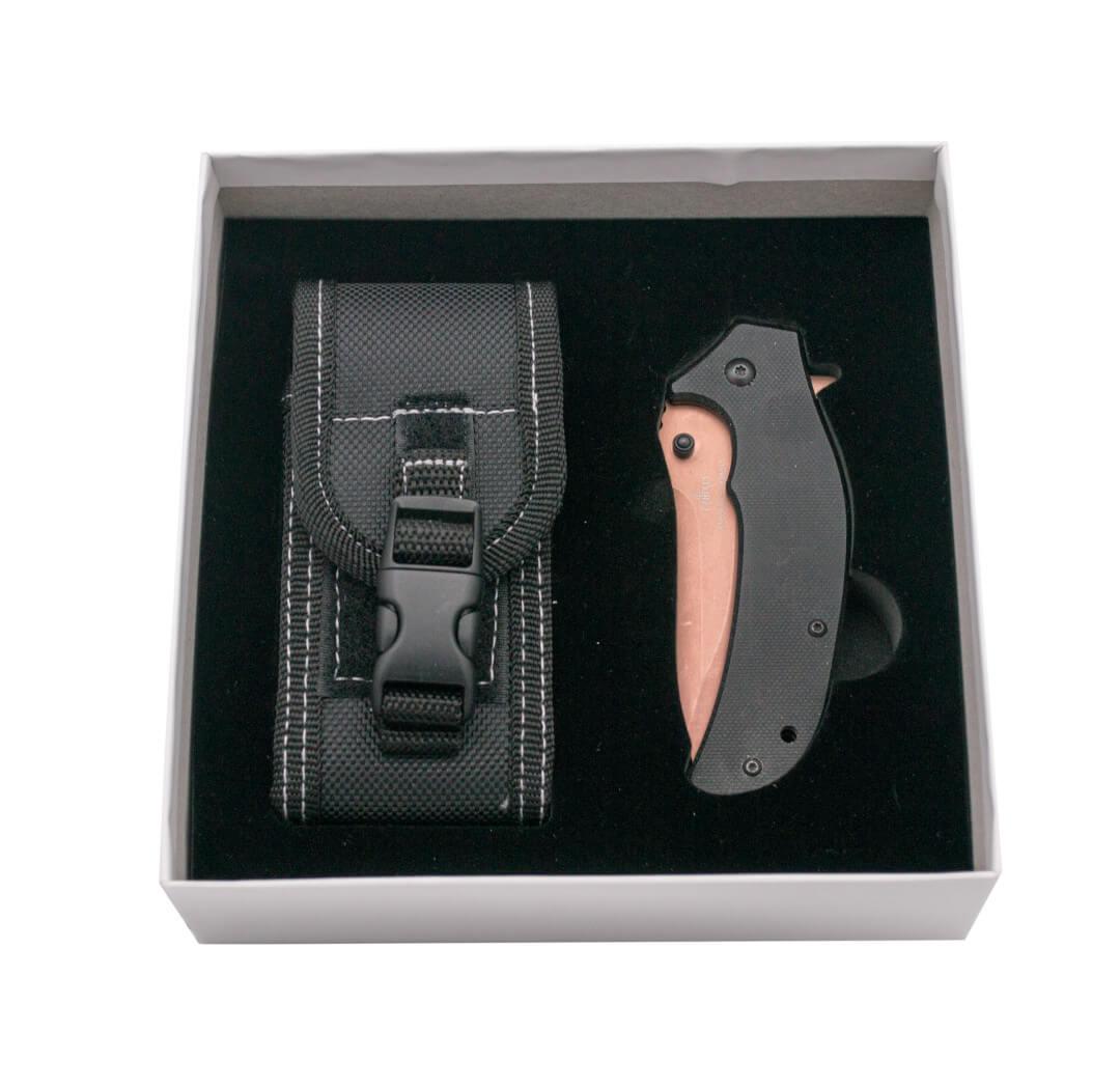 Messer mit braunem G10 Griff mit Öffnungsunterstützung