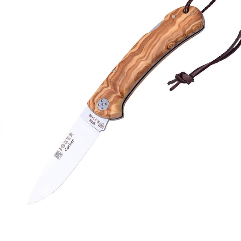 Navaja de caza Joker Cocker drop point con madera de olivo
