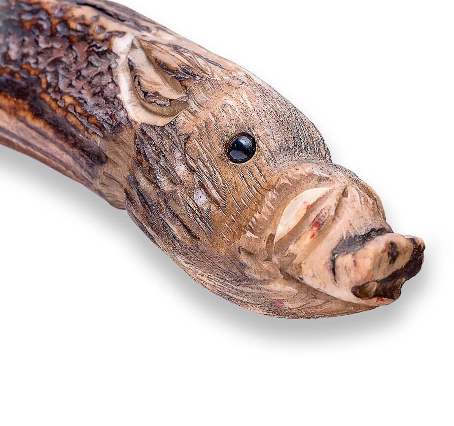 Bowie Jagd- und Sammlermesser Joker mit geschnitztem Hirschgeweihgriff