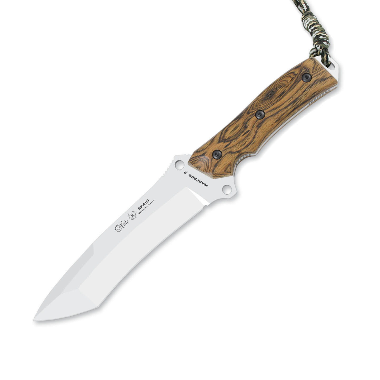 Cuchillo táctico Nieto Warfare con mango de madera de bocote y ho...