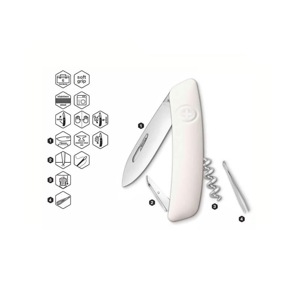 Navaja multiusos Swiza D01 blanca con 6 funciones KNI.0010.1020