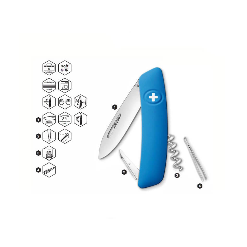Coltello multiuso Swiza D01 blu con 6 funzioni KNI.0010.1030