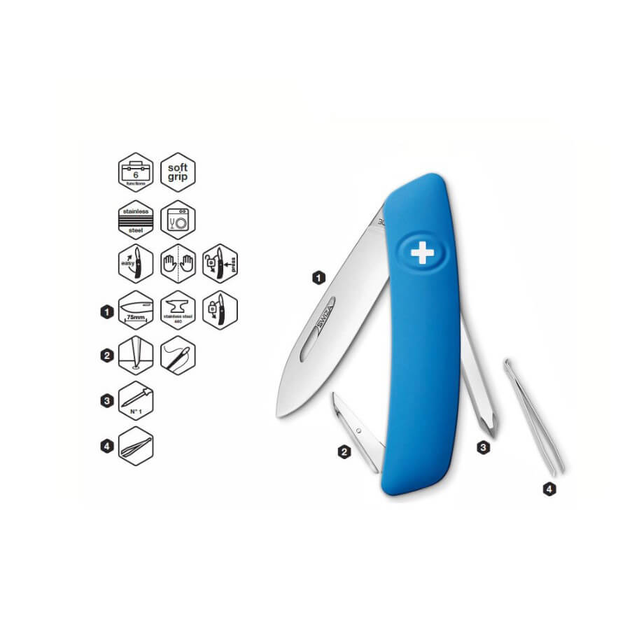 Swiza D02 blue multipurpose knife with 6 functions KNI.0020.1030