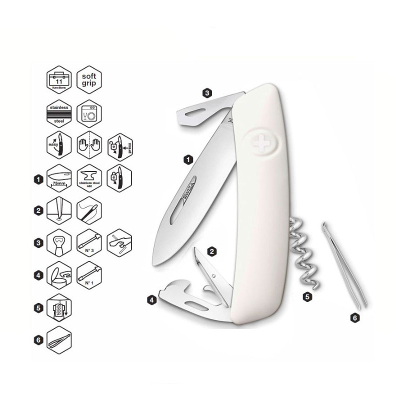 Faca multiuso Swiza D03 branca com 11 funções