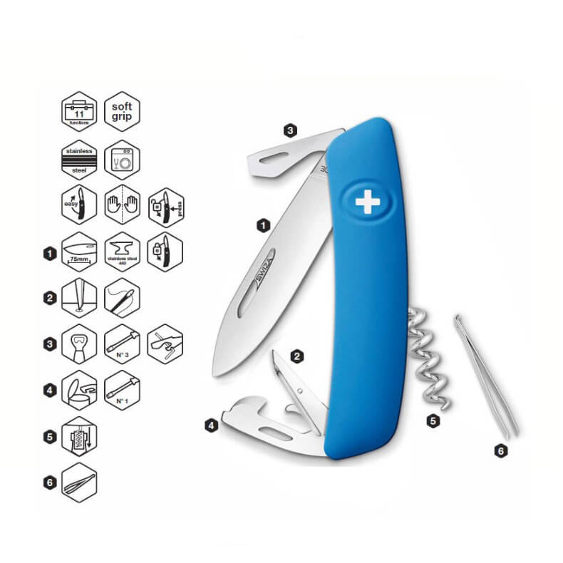 Navaja multiusos Swiza D03 Azul con 11 funciones