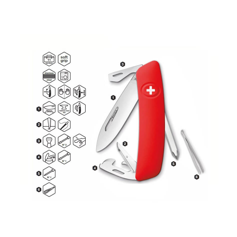 Navaja multiusos Swiza D04 roja con 11 funciones KNI.0040.1000