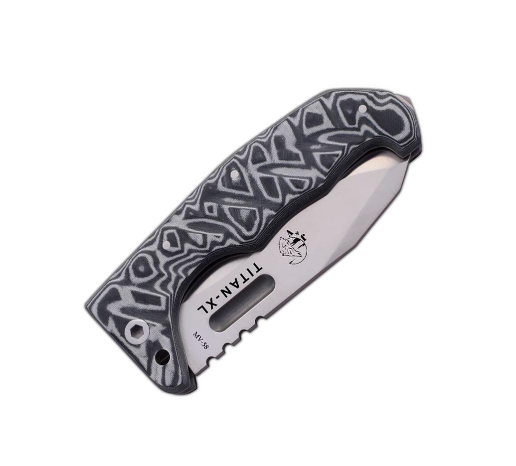 JV Titan XL tactical folding knife with gray micarta handle