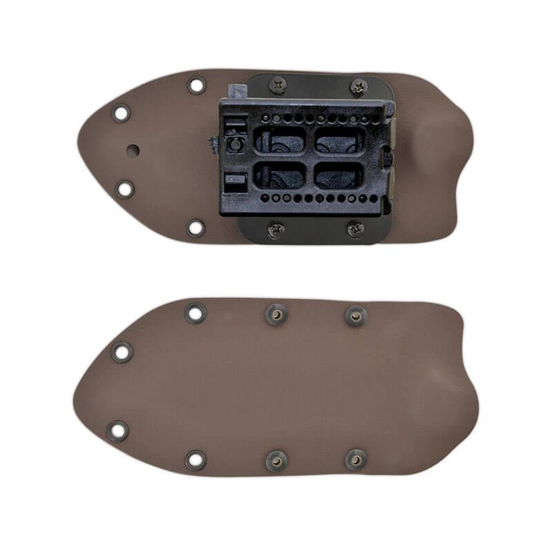 Couteau tactique modèle Cudeman ASALTO. Manche en micarta marron. Gaine kydex