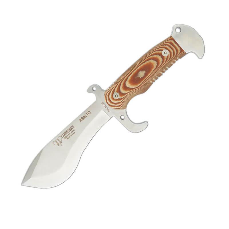 Couteau tactique modèle Cudeman ASALTO. Manche en micarta marron. Gaine kydex