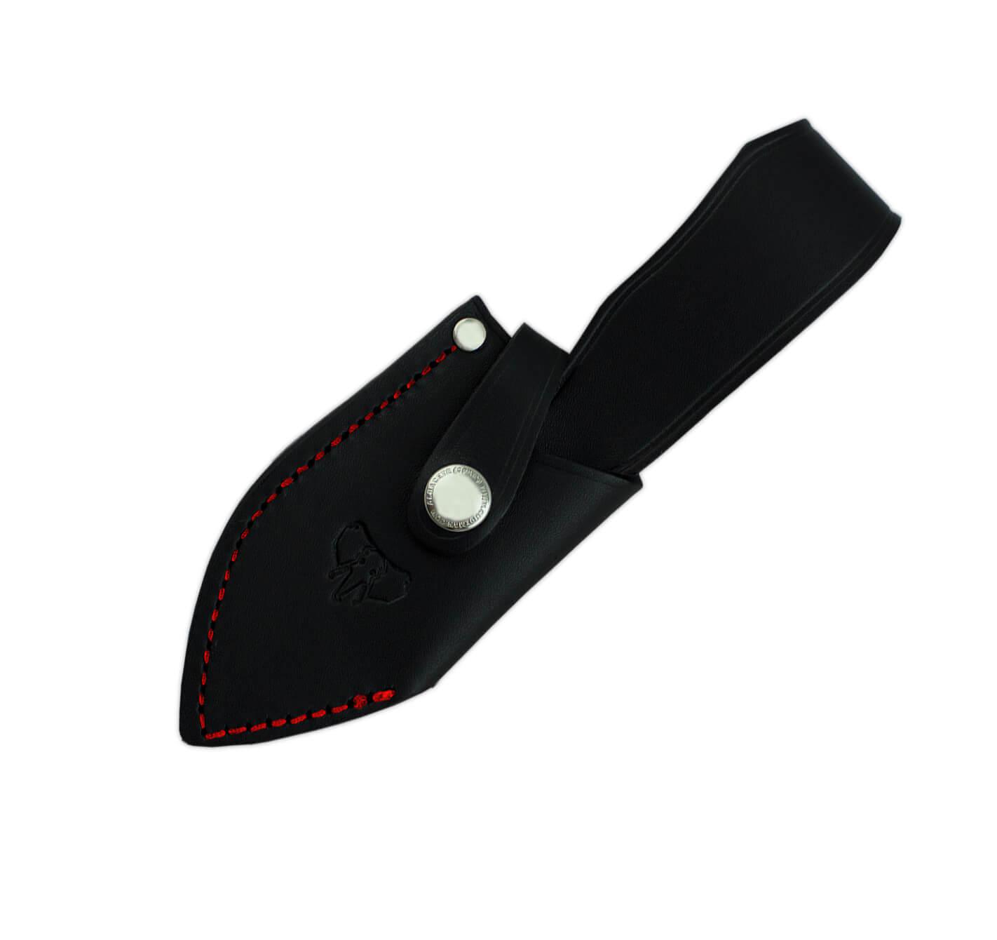 Cudeman Mini Green Beret Messer. Griff aus orangefarbenem G10. BÖHLER N-695 Stahl. Lederbezug