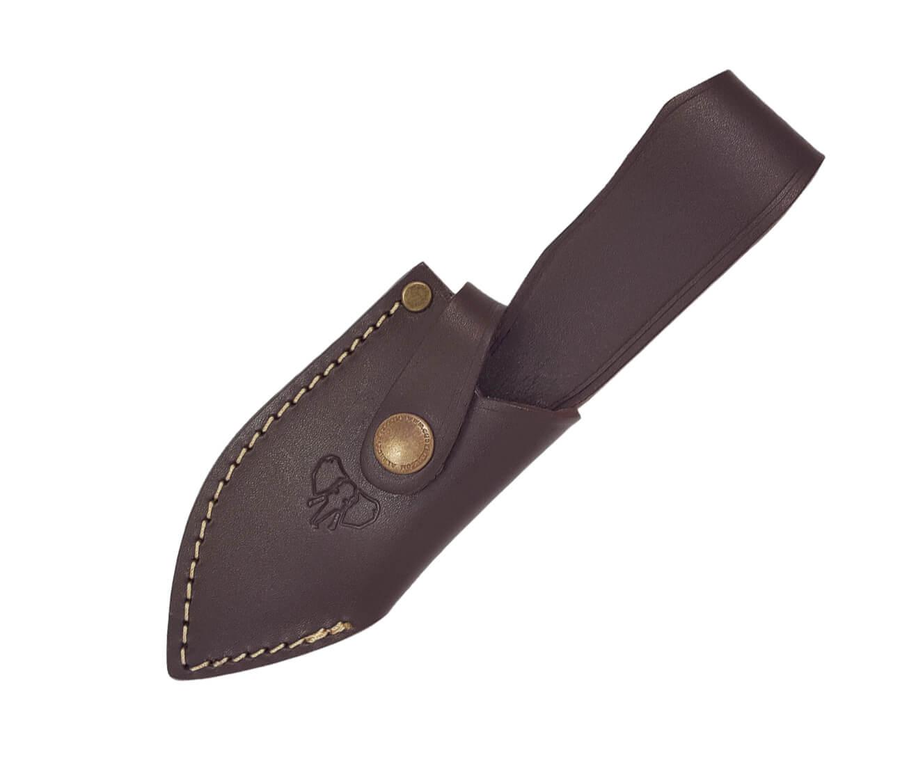 Faca Cudeman Mini Boina Verde. Cabo em micarta marrom. Aço BÖHLER N-695. Capa de couro