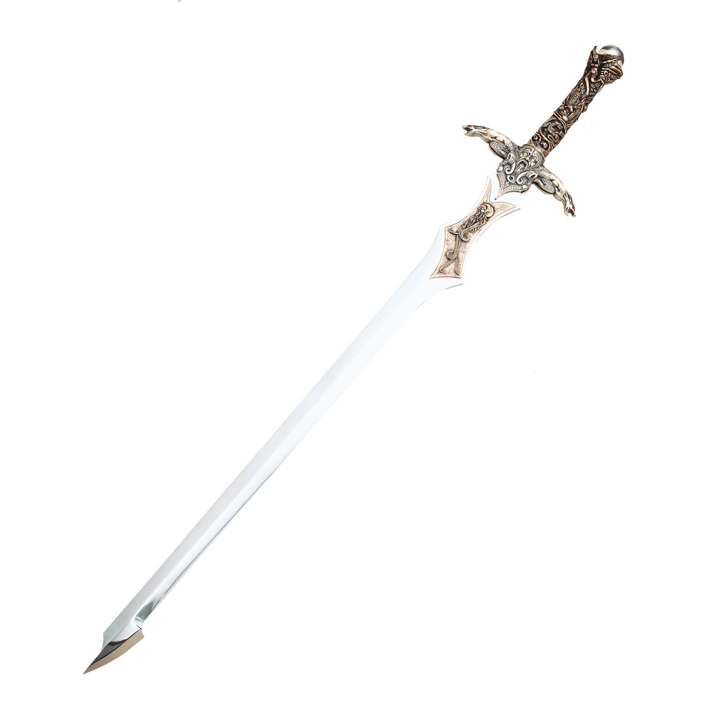 Espada de Merlín con acabado plateado y decoraciones en empuñadur...