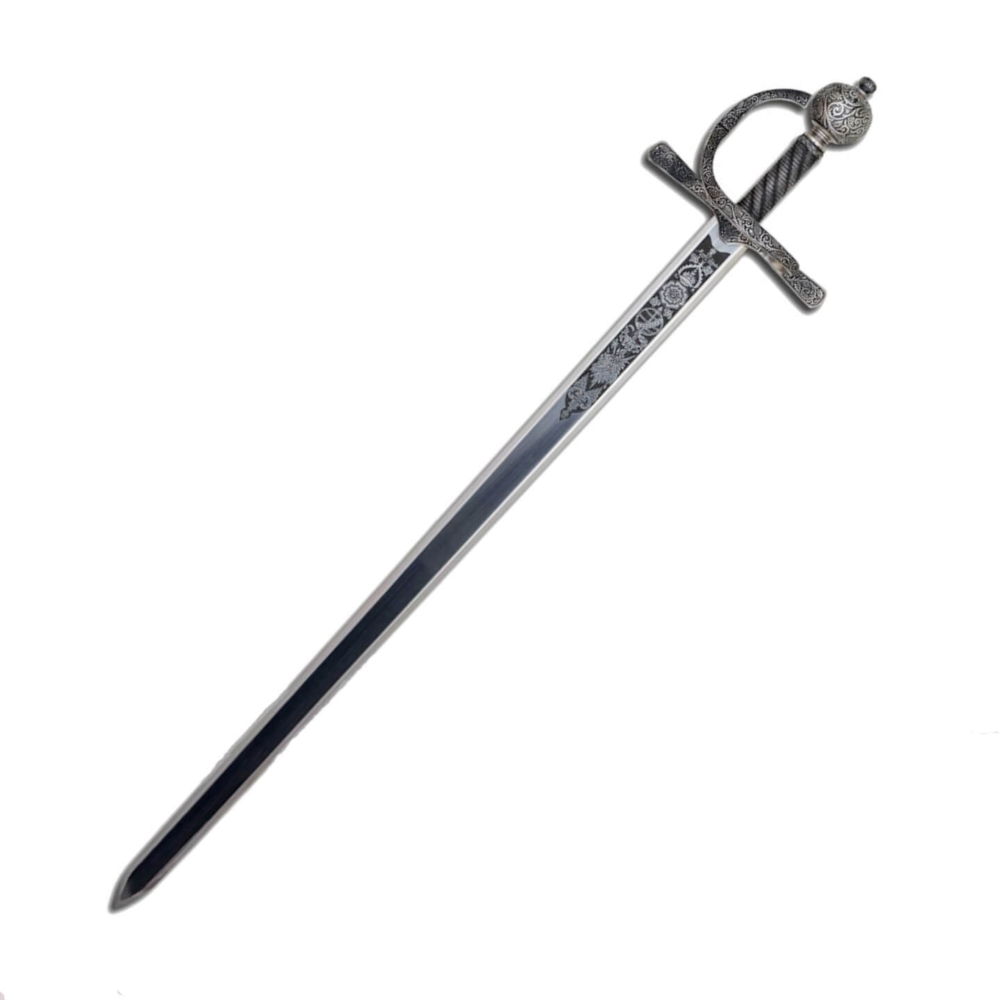 Espada de Sir Francis Drake con acabado en plata y empuñadura dec...